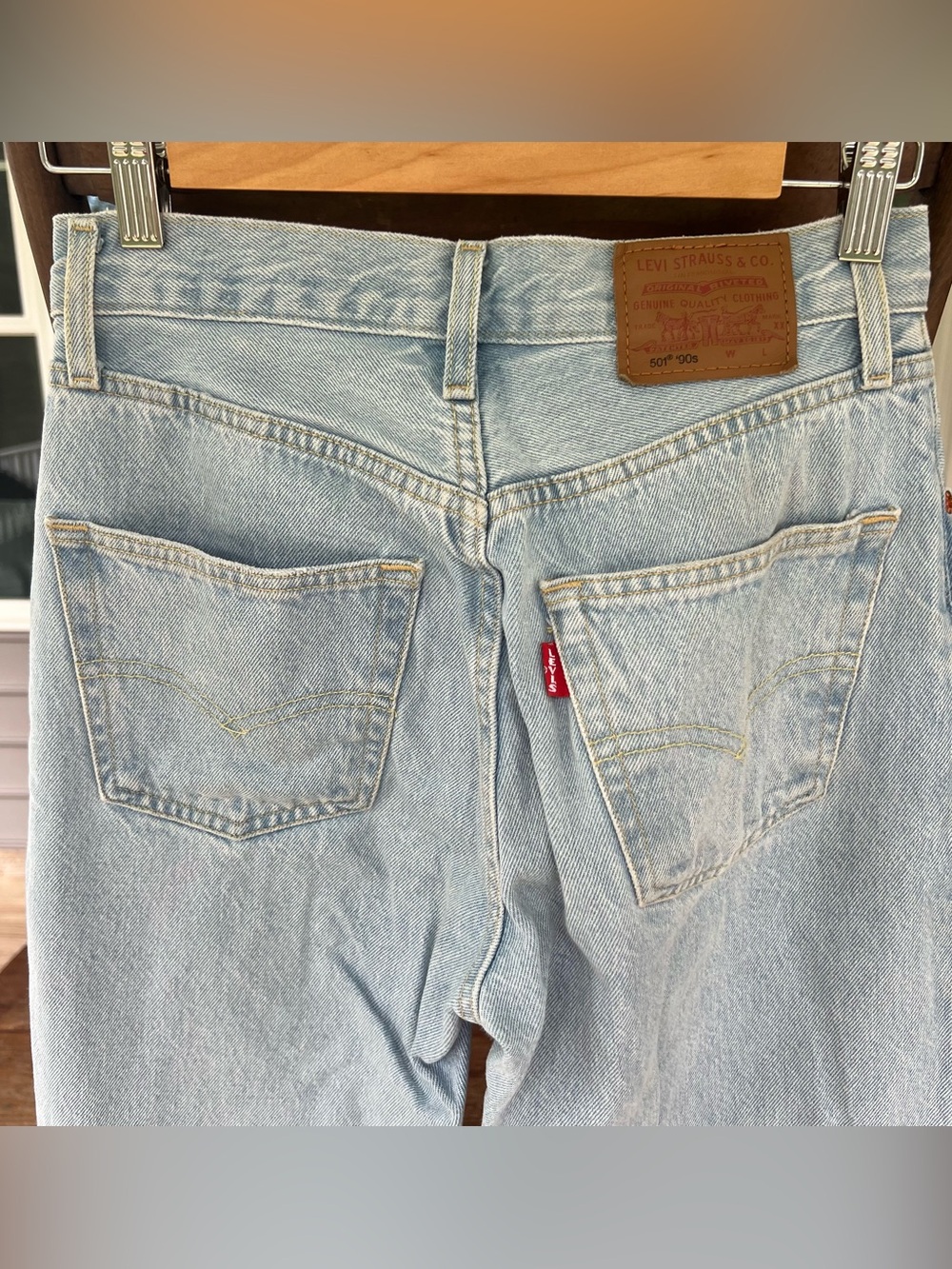 Levis Premium 501 ‘90s Light Wash Distressed Straight Leg Jeans Cotton W24 L30